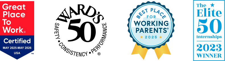 awards and designations for Merchants Bonding Company including Great Place to Work, Ward's 50, Best Place for Working Parents, and The Rise ELITE 50 Internships